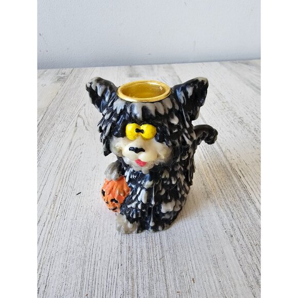 Vintage melted candle cat holder stick pumpkin jack-o'-lantern - Picture 1 of 7